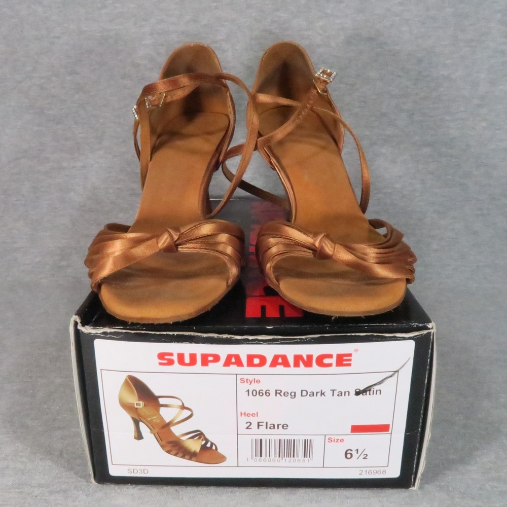 Supadance 1066 Latin Ballroom Dance Shoes 6.5 Dark Tan Satin 2" Flare Heel w Box - Picture 3 of 11